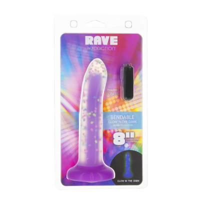 Фалоімітатор ADDICTION Rave 8″, що світиться в темряві, Glow in the Dark Dildo Purple Confetti , 20,3 см