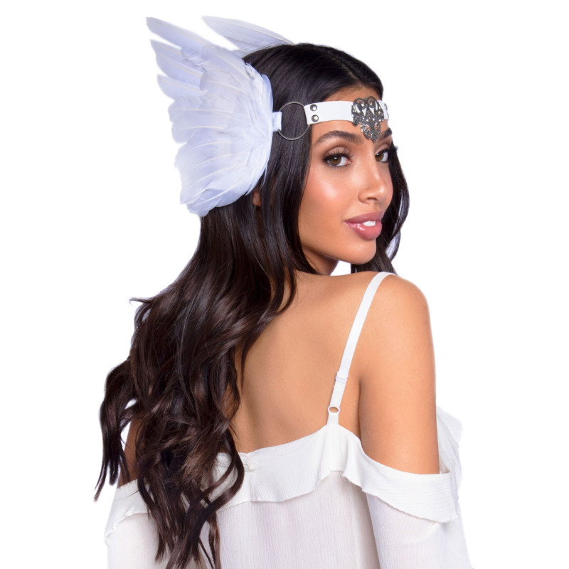 Пов'язка на голову з крилами Leg Avenue Feather headband White, пір'я та натуральна шкіра