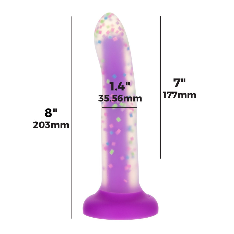 Фалоімітатор ADDICTION Rave 8″, що світиться в темряві, Glow in the Dark Dildo Purple Confetti , 20,3 см