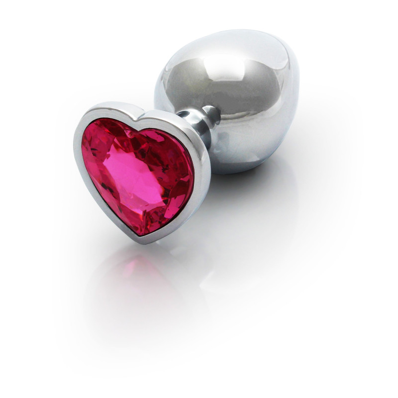 Металева анальна пробка Ouch! Heart Gem M, сріблясто/рожева