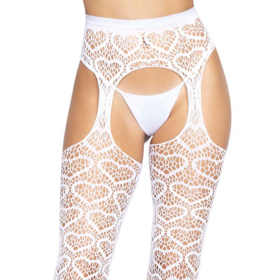 Ажурні колготки із серцем Leg Avenue Heart White, one size, імітація панчох