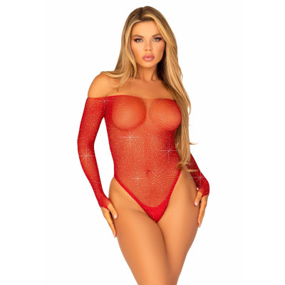 Боді Leg Avenue Crystallized fishnet bodysuit Red One Size