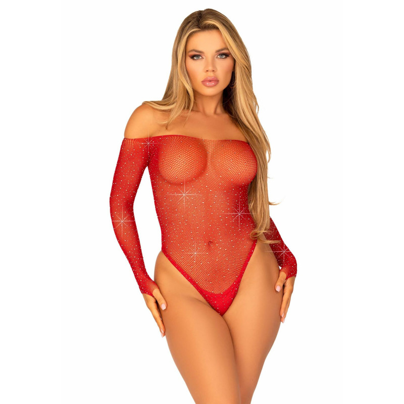 Боді Leg Avenue Crystallized fishnet bodysuit Red One Size