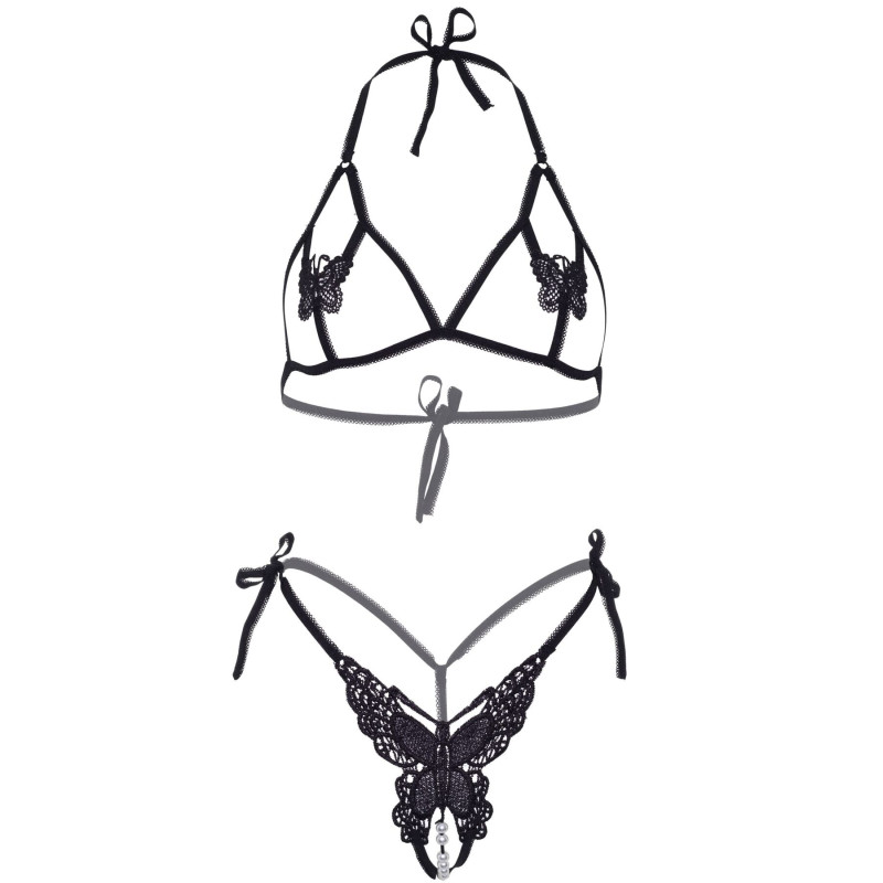 Комплект Leg Avenue Open cup bra and pearl panty Black