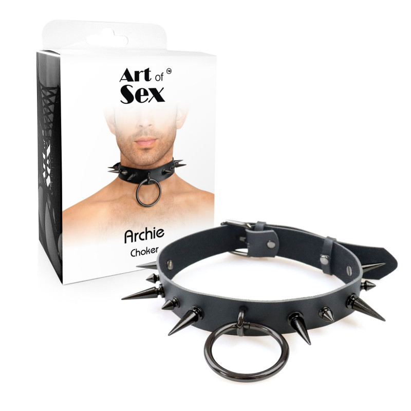 Чоловічий чокер із шипами Art of Sex - Archie Leather and Spikes