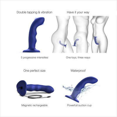 Насадка для страпону Strap-On-Me TAPPING DILDO WAVE - NIGHT BLUE