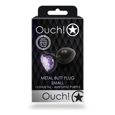 Металева анальна пробка Ouch! Round Gem S, чорно/фіолетова