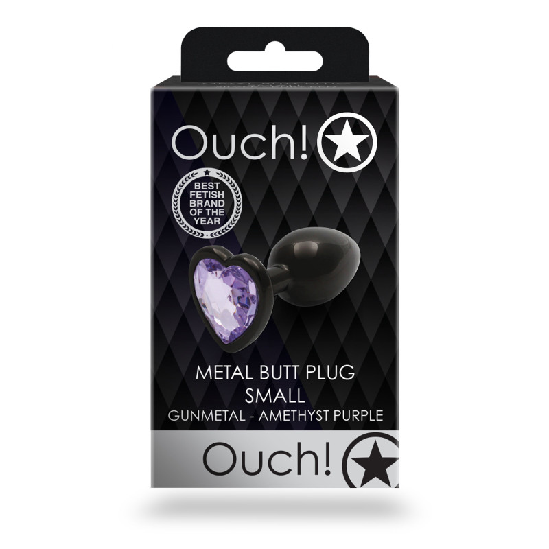Металева анальна пробка Ouch! Round Gem S, чорно/фіолетова