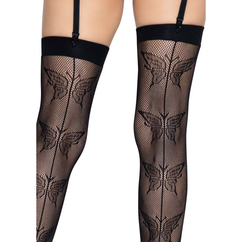 Панчохи-сітка зі швом ззаду Leg Avenue Butterfly back seam thigh highs One size Black