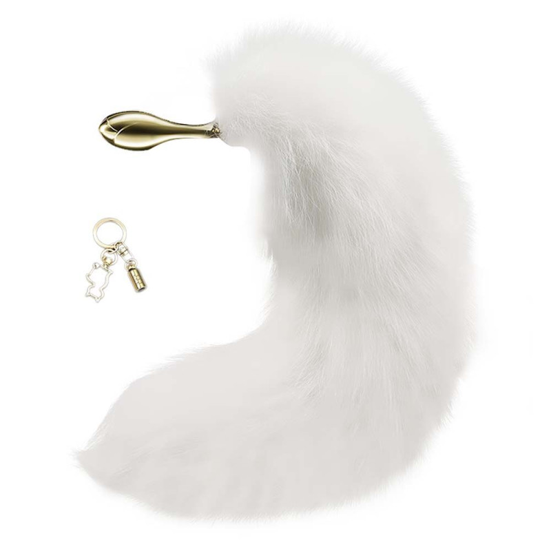Металева анальна пробка LOCKINK SEVANDA White Fox-Tail Anal Rose-shape Plug, лисячий хвіст