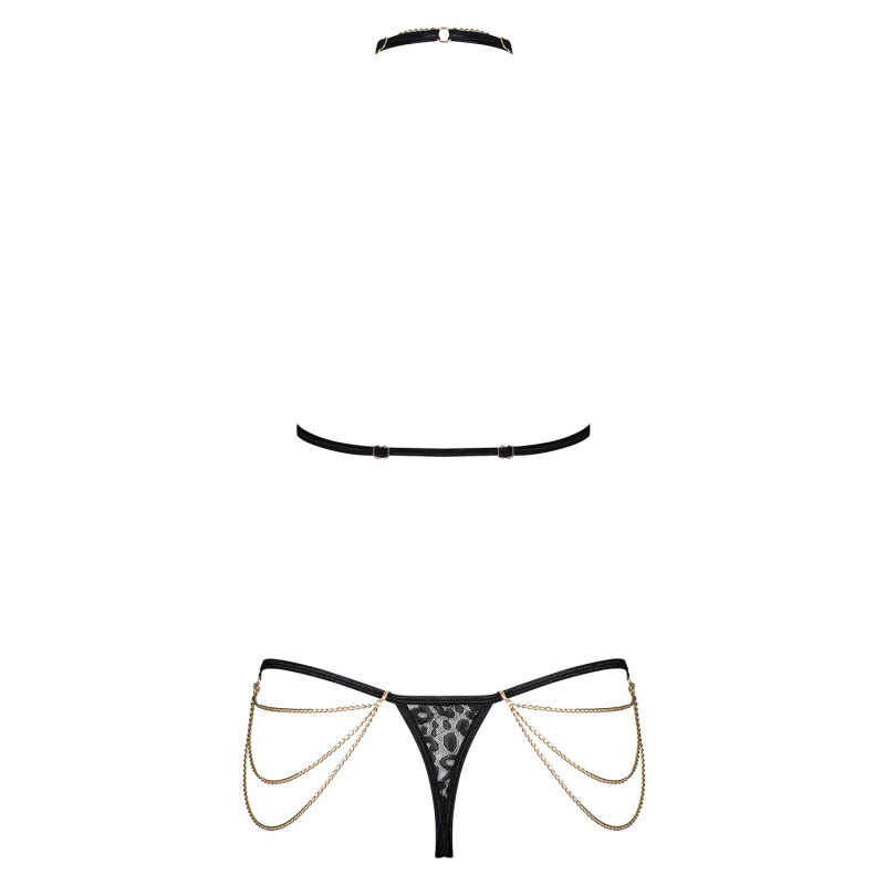 Комплект з ланцюжками Obsessive Pantheria 2-pcs set black S/M, бюстгальтер, трусики
