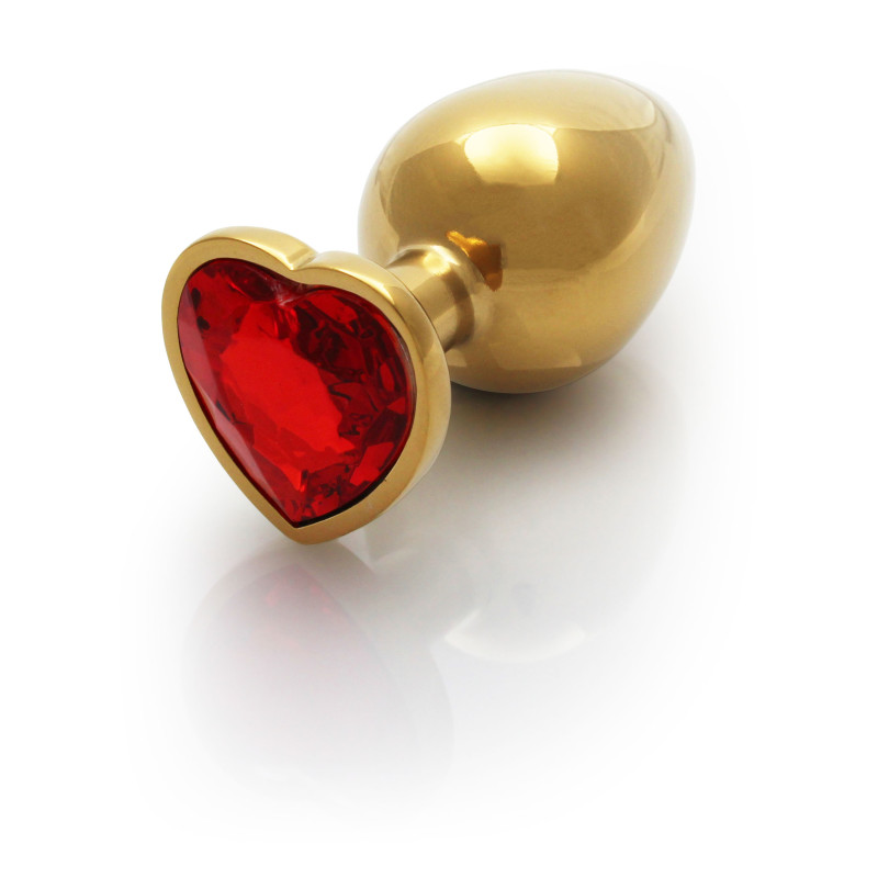 Металева анальна пробка Ouch! Heart Gem M, золотисто/червона