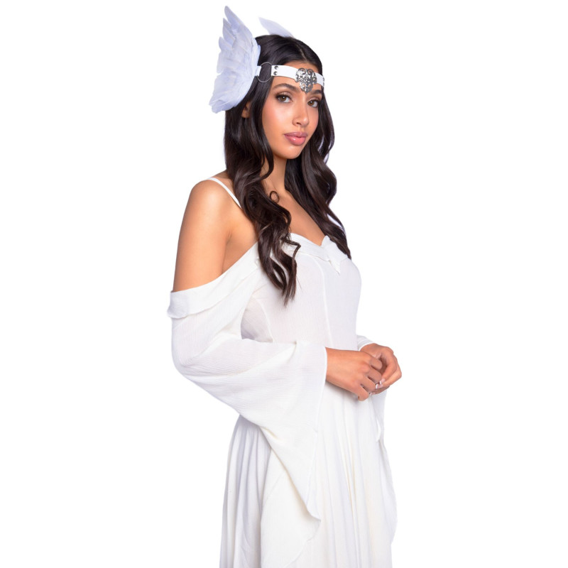 Пов'язка на голову з крилами Leg Avenue Feather headband White, пір'я та натуральна шкіра