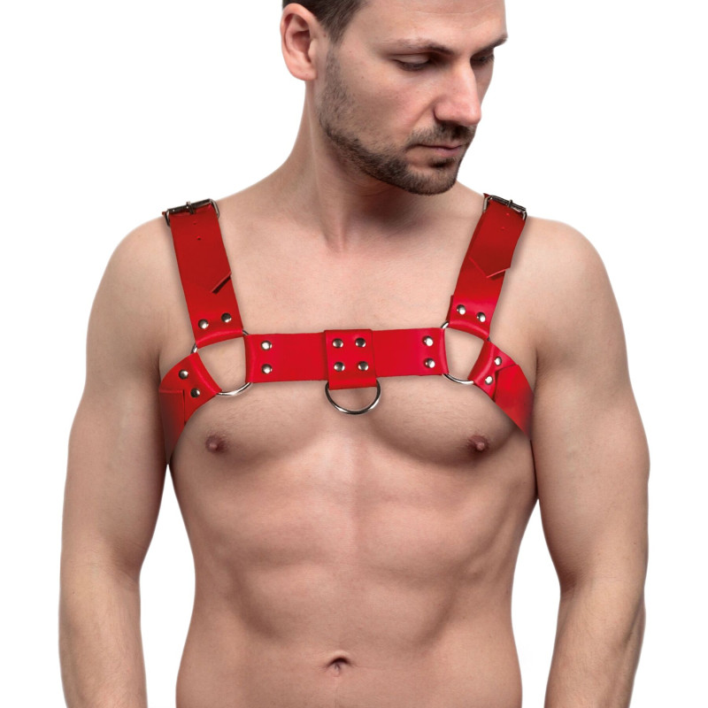 Чоловічі портупеї з натуральної шкіри Feral Feelings - Bulldog Harness Red