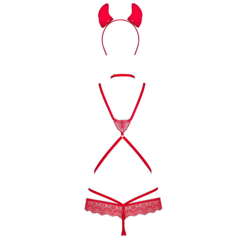 Еротичний костюм Obsessive Evilia teddy red L/XL