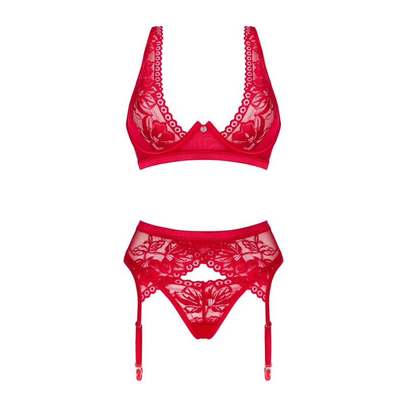 Комплект білизни Obsessive Lacelove cupless 3-pcs set XL/2XL