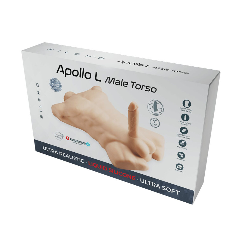 Торс із фалоімітатором на присосці SilexD Apollo L Male Torso, суперреалістичний, термореактивний