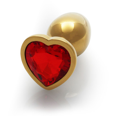 Металева анальна пробка Ouch! Heart Gem S, золотисто/червона
