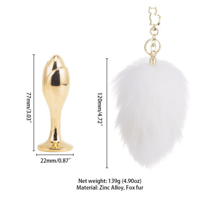 Металева анальна пробка LOCKINK SEVANDA White Bunny-Tail Anal Rose-shape Plug, кролячий хвіст