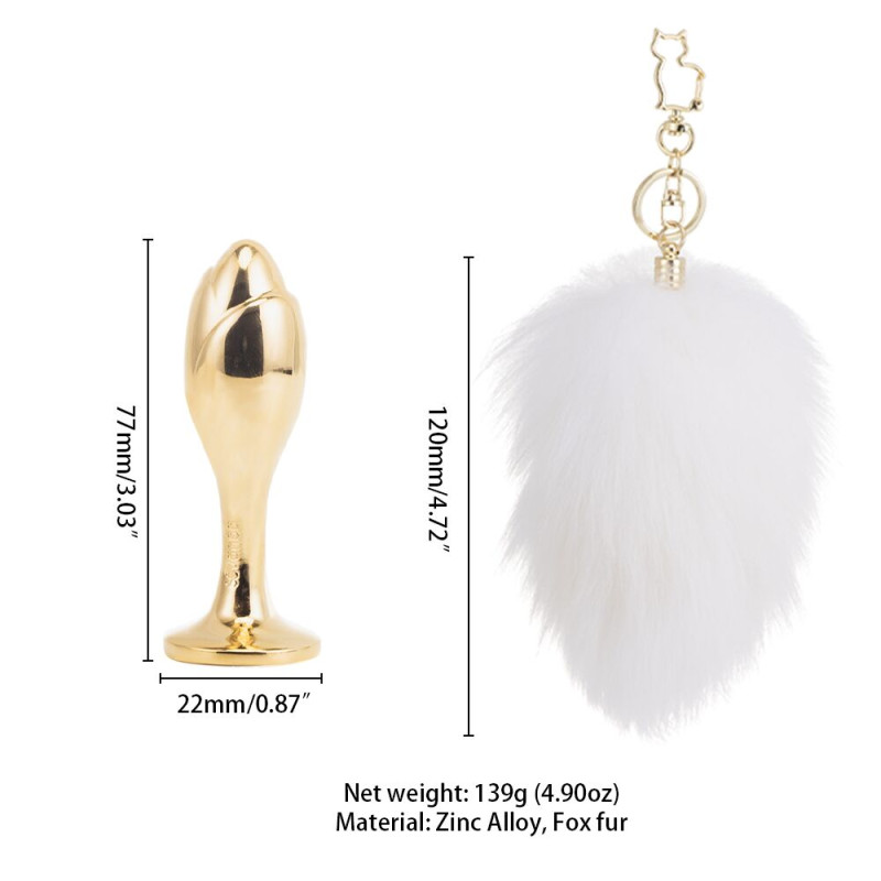 Металева анальна пробка Кролячий хвіст LOCKINK SEVANDA White Bunny-Tail Anal Rose-shape Plug