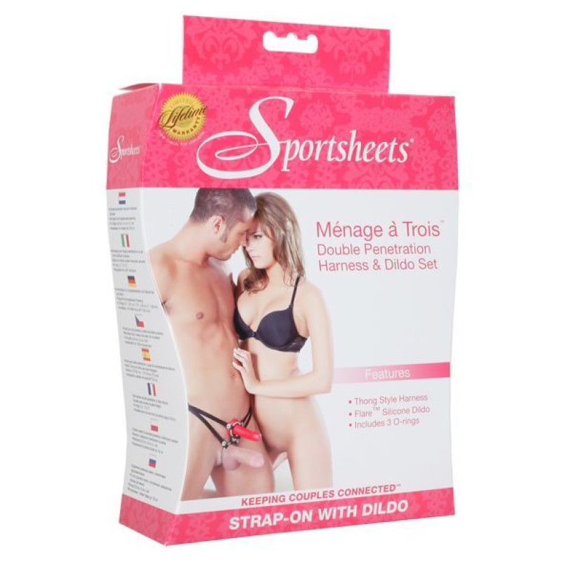 Страпон для подвійного проникнення для пари Sportsheets Menage a Trois for Two, діаметр 3,3см