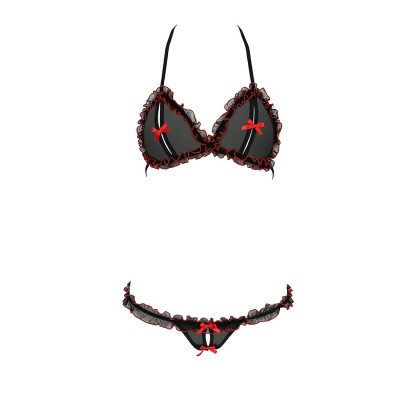 Комплект білизни GIANA BIKINI black XXL/XXXL - Passion: напівпрозорі ліф і трусики з бантиками