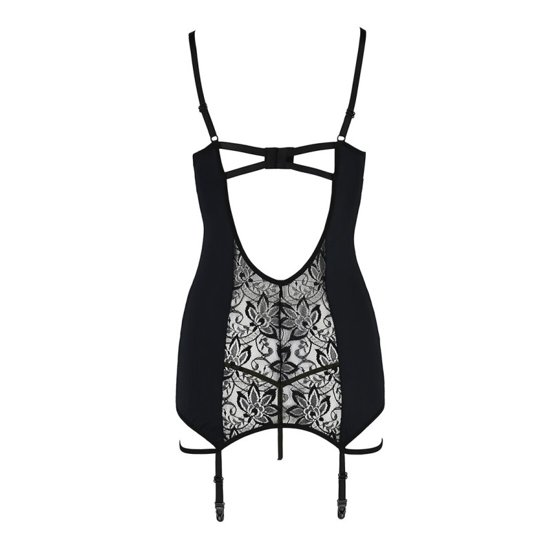 Сорочка приталена з пажами PAULINE CHEMISE black L/XL Passion, трусики