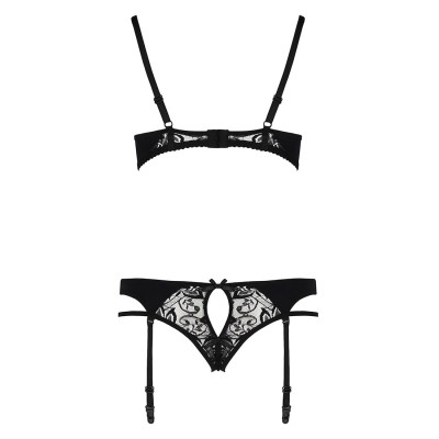 Комплект білизни PAULINE SET black L/XL Passion: стрепи: ліф, стрінги і пасок для панчіх