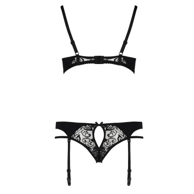 Комплект білизни PAULINE SET black XXL/XXXL - Passion: стрепи: ліф, стрінги і пасок для панчіх