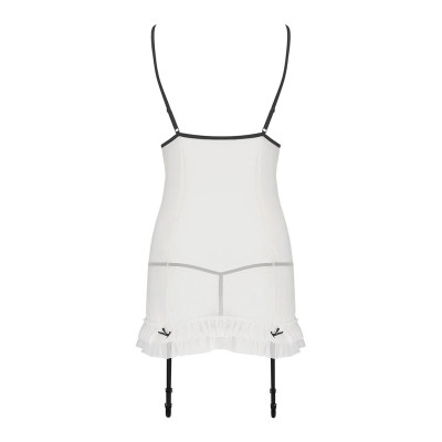 Сорочка прозора з пажами ORIHIME CHEMISE white S/M - Passion, трусики, стрепи