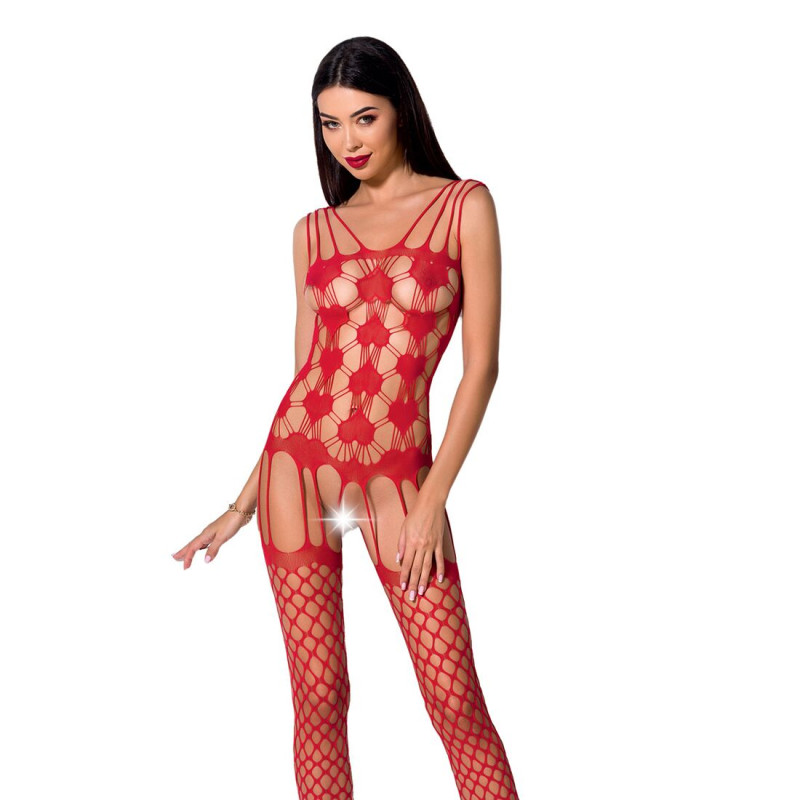 Еротичне бодістокінг Passion BS067 red, комбінезон, імітація панчіх і топа на бретелях