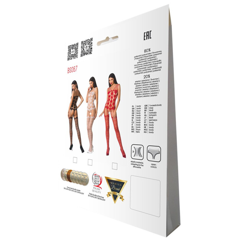 Еротичне бодістокінг Passion BS067 red, комбінезон, імітація панчіх і топа на бретелях