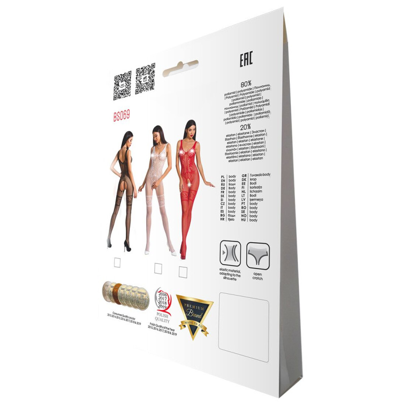 Еротичне бодістокінг Passion BS069 red, комбінезон, імітація панчіх і еротичне боді