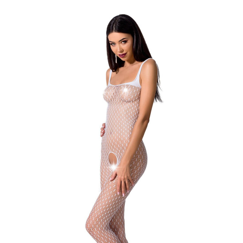 Еротичне бодістокінг Passion BS071 white, комбінезон на бретелях