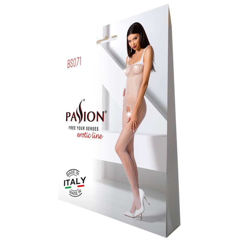 Еротичне бодістокінг Passion BS071 white, комбінезон на бретелях