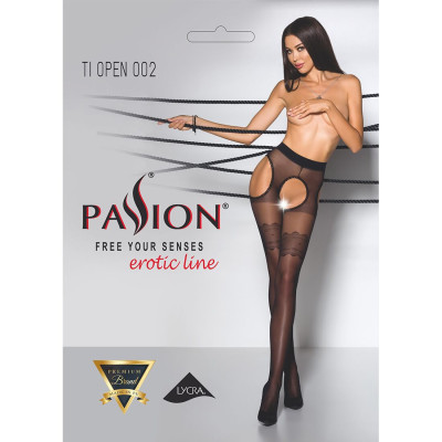 Еротичні колготки TIOPEN 002 nero 1/2 (20 den) - Passion, імітація панчіх і паска