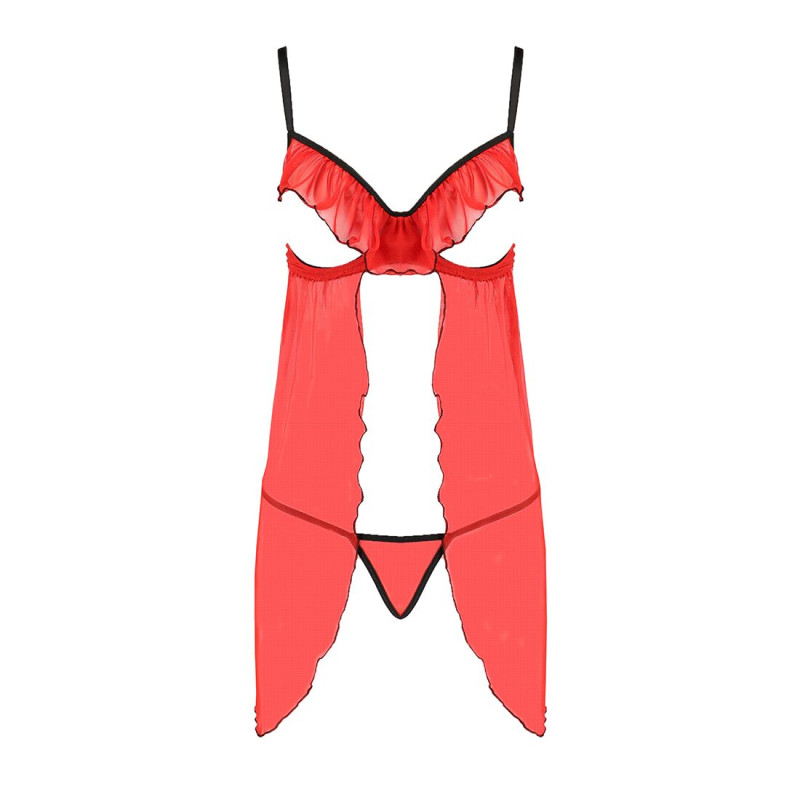 Прозорий пенюар з відкритими грудьми CHERRY CHEMISE red L/XL - Passion Exclusive, трусики