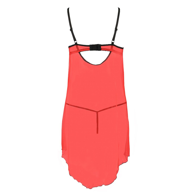 Прозорий пенюар з відкритими грудьми CHERRY CHEMISE red L/XL - Passion Exclusive, трусики