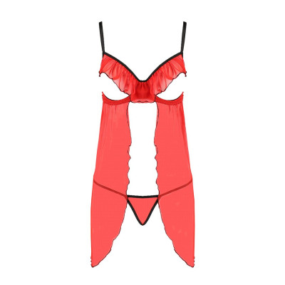 Прозорий пенюар з відкритими грудьми CHERRY CHEMISE red S/M - Passion Exclusive, трусики