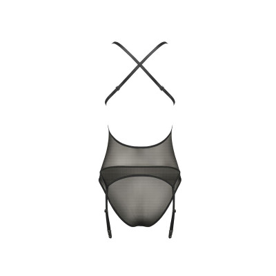 Корсет з декольте ERZA CORSET Black L/XL - Passion, пажі, трусики, напівпрозорий