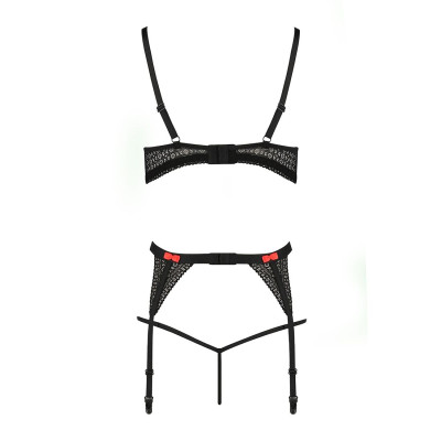 Комплект білизни PERDITA SET black S/M - Passion Exclusive: стрепи: ліф, стрінги і пасок для панчіх