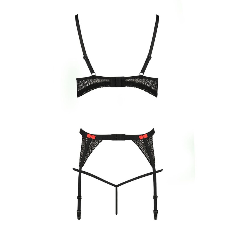 Комплект білизни PERDITA SET black S/M - Passion Exclusive: стрепи: ліф, стрінги і пасок для панчіх