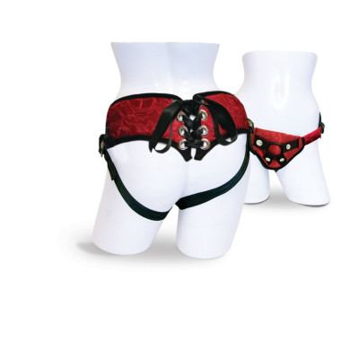 Труси для страпона Sportsheets - Lace Corsette Strap-on Red з корсетною утяжкою, дуже красиві