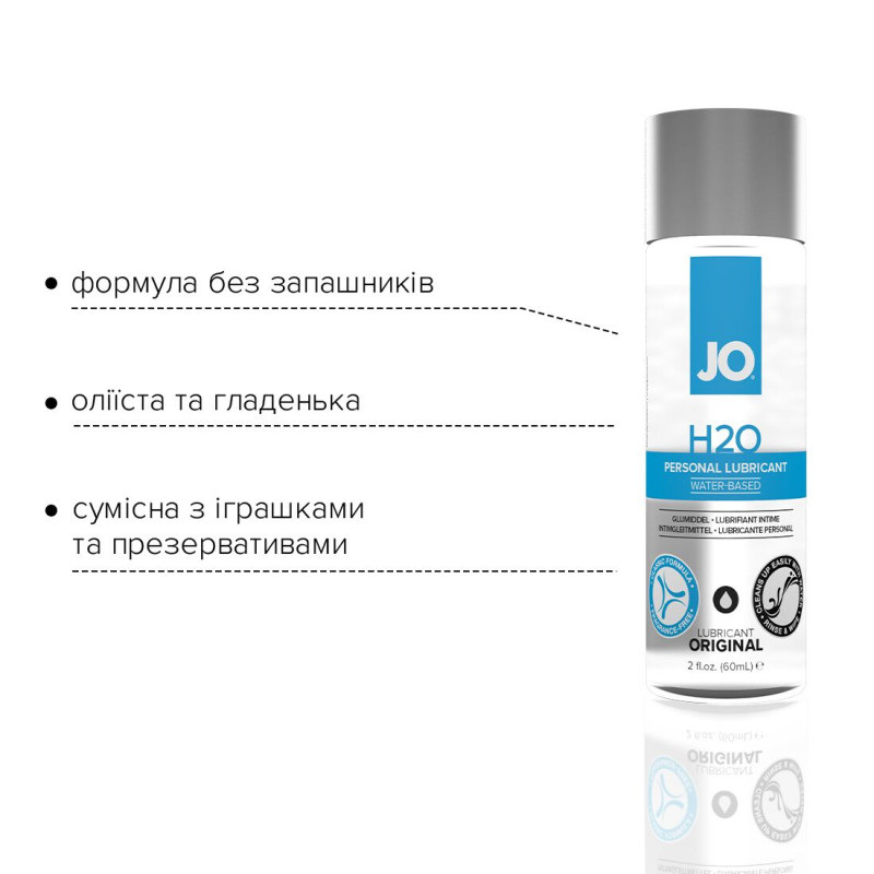 Лубрикант на водній основі JO H2O ORIGINAL (60 мл) масляниста і гладка, рослинний гліцерин