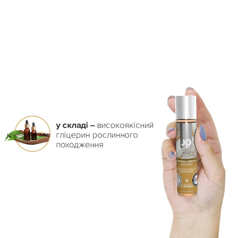 Їстівний лубрикант на водній основі JO H2O - Vanilla Cream (Ванільний крем) 30 мл, без цукру