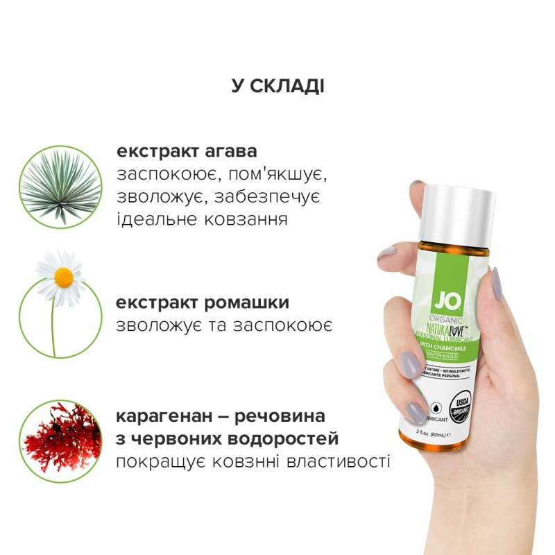 Лубрикант на водній основі JO NATURALOVE - ORGANIC (60 мл) з екстрактом листя агави і ромашки