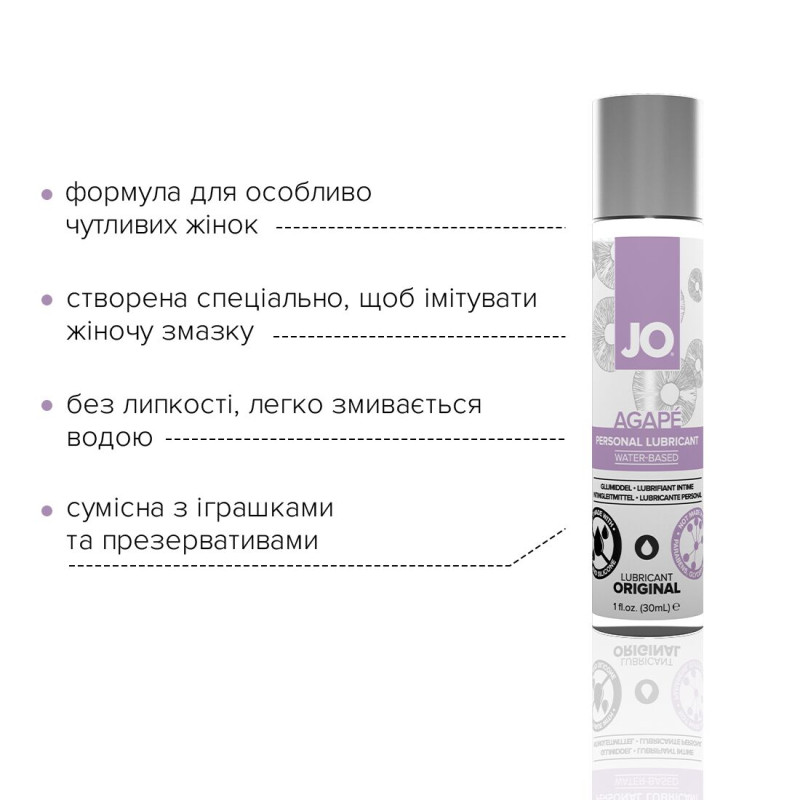 Лубрикант на водній основі JO AGAPE - ORIGINAL (30 мл) без гліцерину, гліколю і парабенів