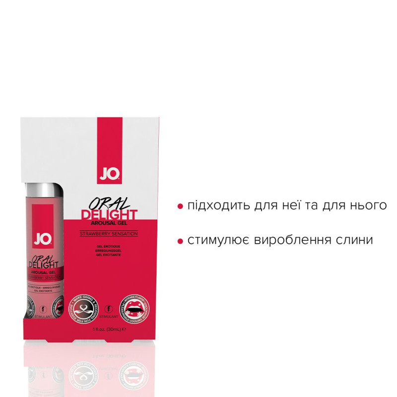 Гель для оральних ласк JO Oral Delight - Strawberry Sensation (Полуниця) (30 мл), ефект холод-тепло