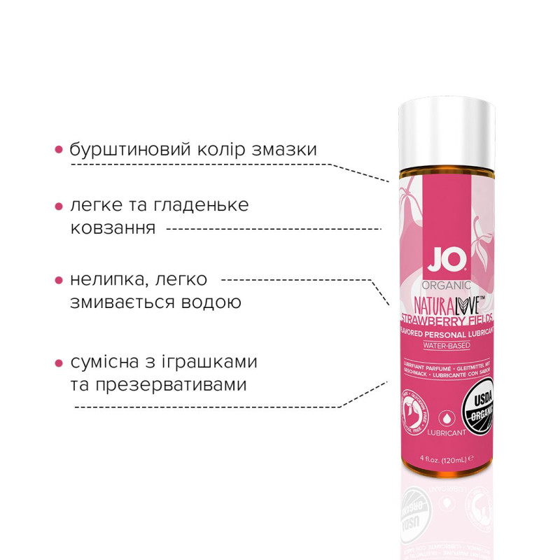 Їстівний лубрикант на водній основі JO NATURALOVE Полуниця (120мл) з екстрактом ромашки і листя агави
