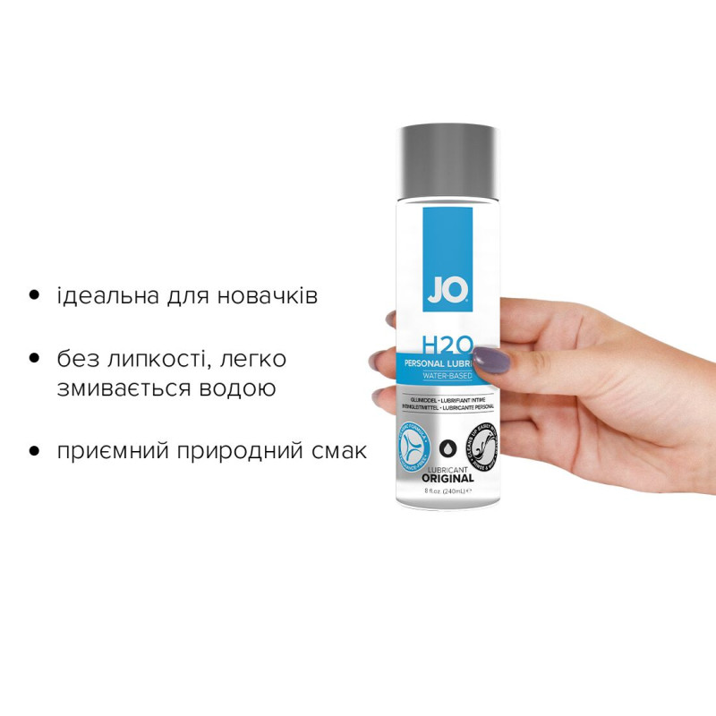 Лубрикант на водній основі JO H2O ORIGINAL (240 мл) масляниста і гладка, рослинний гліцерин